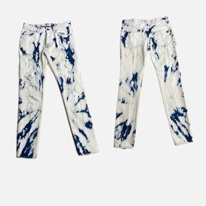 Palm Angels Jeans Tie & Dye Skinny Fit 30/30 Destroyed Blue White Button Fly